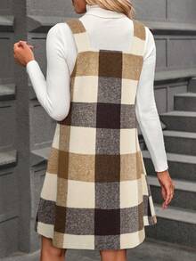 LanaWest Women's V-Neck Zipper Plaid Vest Dress, Autumn/Winter - Multicolor - View 2