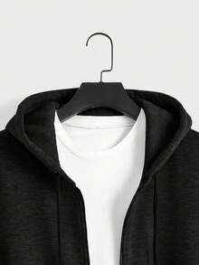 EURMUSE Cotton Men Zip Up Drawstring Hoodie Without Tee - Black - View 6