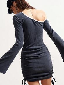 Bohemela Casual Solid Color Knit Mini Dress For Women - Black - View 2