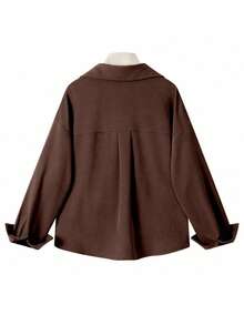 INAWLY 2pcs Women Casual Loose Fitting Shirt Set - Coffee Brown - View 2