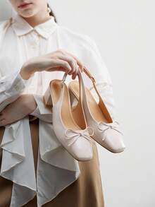 CUCCOO BIZCHIC Women's Classic Mid-Heel Slip-On Pumps With Bow Accent, Versatile Commuting Shoes, White For Christmas Valentine's Day - Chantilly - View 3