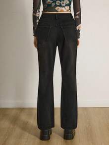 Y2Kool Maria Clara Maia Women's Black & Yellow Checkered, Horse, Zebra, Spaceship Print Slim Fit Straight Leg Y2K Sexy Casual Jeans Pants Printed Jeans Graphic Jeans Jeans With Designs Baggy Jeans Y2k Cowboy Pants For Women Springs Women Birthday For Women Carnival,Valentine's Day - Black - View 5