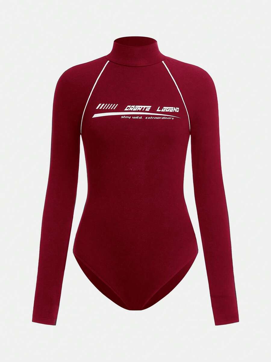 SHEIN Girlism 少女休闲街头风针织高弹力高领长袖修身连体裤