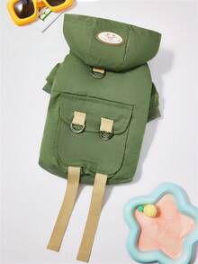 PETSIN 棕色加厚可爱保暖秋冬宠物外套，带牵引绳连接件 - 綠色 - 查看 3