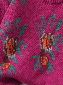 SHEIN 女童印花圆领长袖毛衣和针织裤休闲套装，秋冬款 - 酒紅色 - 查看 7