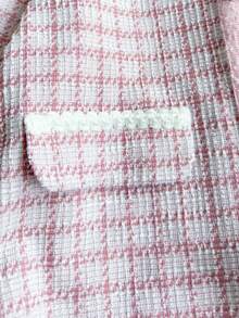 PrepCrw 2pcs Tween Girls Elegant School Style Casual Urban White Trim Pearl Button Pink Plaid Jacket And Skirt Set, Suitable For Home, Daily Wear, Christmas, Festivals, Autumn/Winter  Skirt And Jacket Set Tweed Set Pink Tweed Outfit Tweed Skirt Set Preppy Two Piece Set,Fall Girls Tweed Outfit Pink Tweed Set Gingham Set Girld Outfit Set Aesthetic Preppy Clothes For Girls 12,Holiday , Christmas