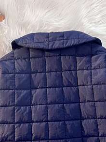 一件式少女休闲千鸟格绗缝长袖羽绒服，轻便保暖，内衬保暖层，适合秋冬季日常穿着。 - 藍色 - 查看 3