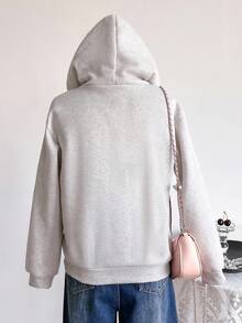 Sweetra Young Tween Girls Casual Cute Ditsy Floral Hat, Floral & Letter Print Pocket Sweatshirt, Suitable For School, Students, Daily Wear, Street Style, Versatile - Grey - View 2