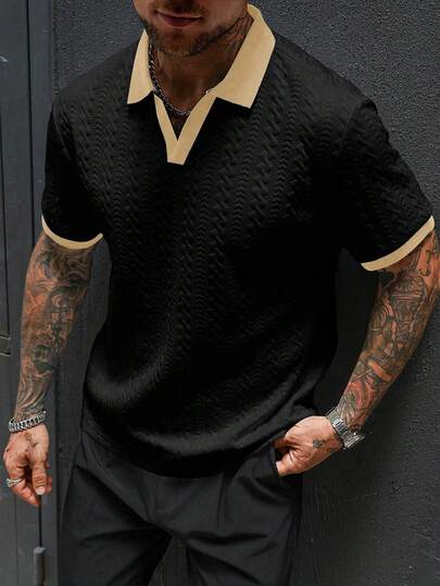 Manfinity Homme 男士撞色短袖休闲通勤 Polo 衫