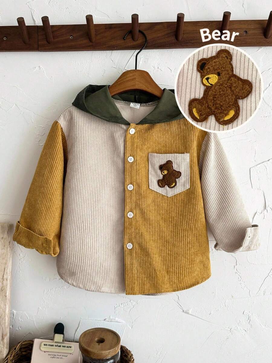 LMoss Kids LMoss 男童撞色编织连帽衫,连帽衫,长袖上衣,舒适的秋冬款式 - 彩色 - 查看 1