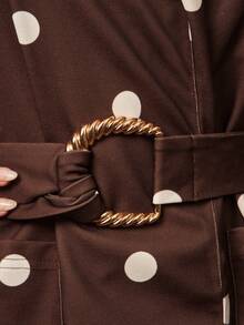 Lumalex 波点V领超大口袋直筒阔腿加长女装两件套，奢华舞会聚会派对宴会低调奢华闪亮节日派对狂欢节郊游度假热门户外层次丰富婚礼季宴会身份证古尔邦节派对新年派对晚宴礼服早春 - 咖啡棕 - 查看 11