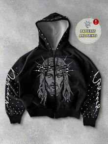 PAVTROS Manfinity Streetrush Men's Minimalist Printed Rhinestone Decor Fashion Long Sleeve Sweatshirt, 2000s Style, Fall