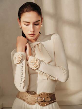 Anewsta Savoree 女性用 リボン装飾 長袖セーター、エレガントな秋冬春、新年会、パーティー、結婚式、シック、スタイリッシュ、カジュアル、快適、感謝祭、卒業式、クリスマス向け