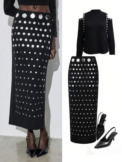 Maija 女士不规则亮片直筒裙，优雅时尚，适合派对场合，简约设计，春季女装，圣诞节，新年，感恩节，时尚系列，闪光裙，黑色裙，现代都市，新款时尚，夏季女装，亮片裙