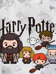 HARRY POTTER X SHEIN Young Girl Summer Allover Print Short Sleeve T-Shirt - White - View 3