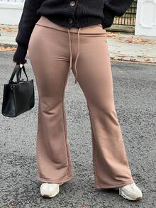 NegzBox Women's Casual Gray Knitted Elastic Waist Flared Sweatpants Flare Pants For Women Bell Bottom Pants Flared Pants Brown Pants Women Flare Sweatpants Drawstring Flare Pants