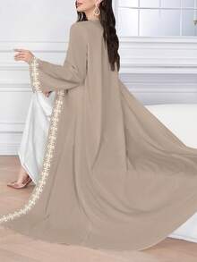 SHEIN Najma Women's Retro Geometric Floral Digital Print Long Sleeve Casual Arabic Abaya, Spring/Autumn - Multicolor - View 3