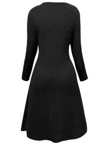 Sweetra Vestido de parchwork de jacquard de punto a cuadros de talla grande, otoño/invierno - Negro - Ver 2
