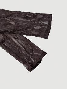 SHEIN MOD Maglietta a maniche lunghe aderente con colletto arricciato in pizzo marrone autunnale da donna - Castano - Visualizzare 6