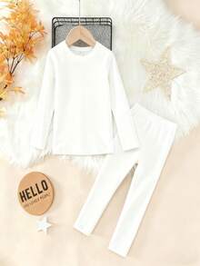 2件套女童高领长袖打底衫和保暖裤套装 - 白色 - 查看 4