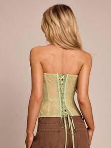 Glamine 女士修身休闲系带露背抹胸上衣 - 橄欖綠 - 查看 7