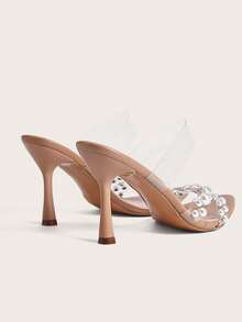 Enchnt Women Pearl Decor Nude Transparent High Heel Sandals, Fashionable And Comfortable Simple Pointed Toe High Heel Sandals For Summer Parties - Apricot - View 5