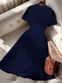 SHEIN Clasi 时尚新款高端法式简约褶皱雪纺polo领短袖连衣裙夏季