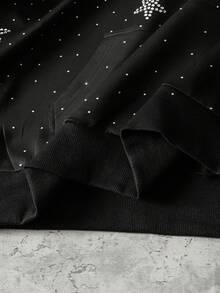 ROMWE MEN Street Life Felpa con cappuccio da uomo con diamanti scintillanti, vestibilità morbida - nero - Visualizzare 6