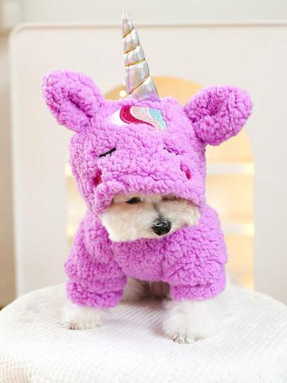 PETSIN 1pc Pet Cat Dog Universal Clothes, Cute Purple Unicorn Cartoon Shaped Transformation Outfit, Autumn And Winter Warm Hooded Sweatshirt