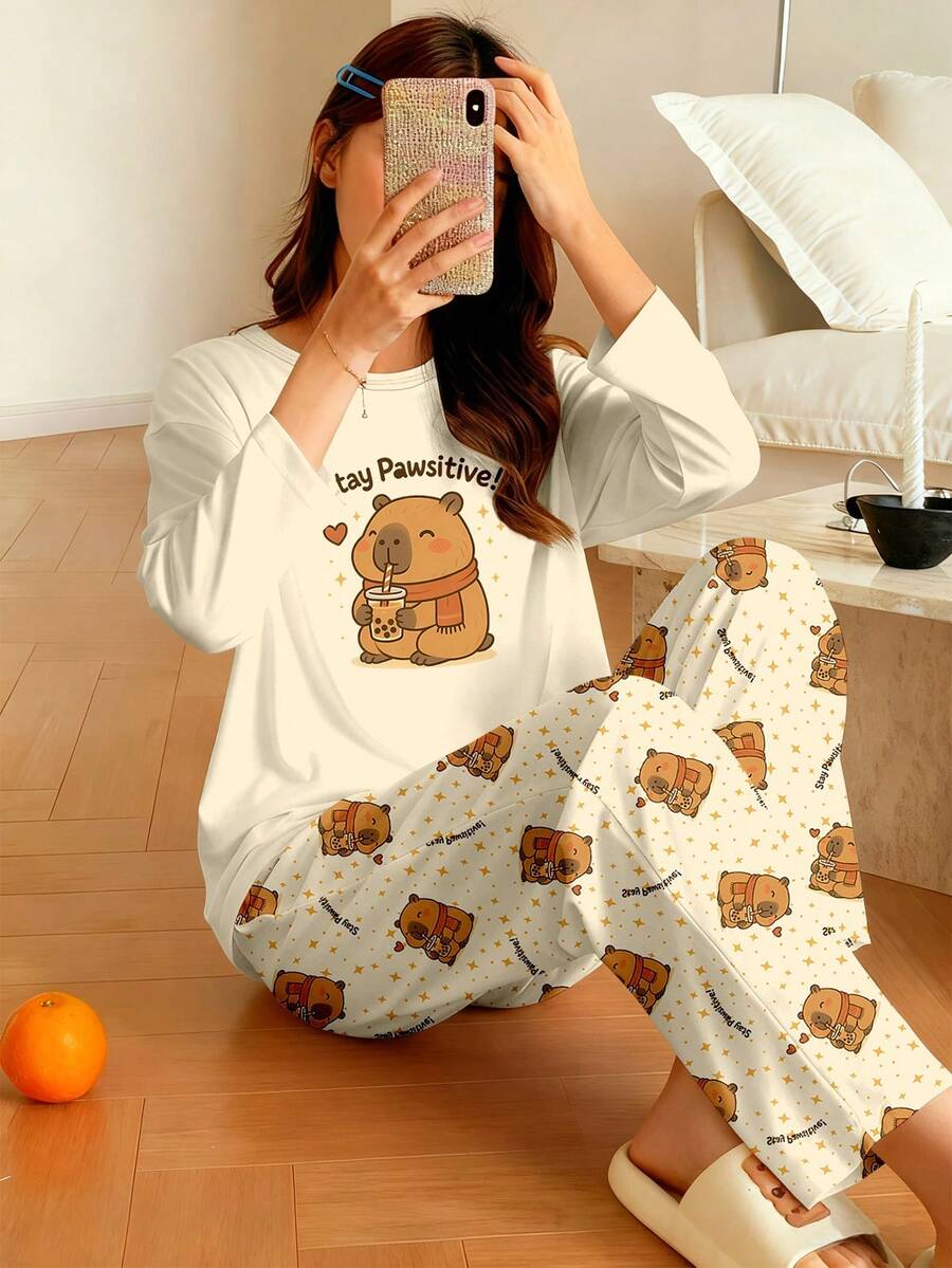 SHEIN Genkimix Kids 2件套女童休闲舒适长袖上衣和裤子家居服套装 - 彩色 - 查看 1