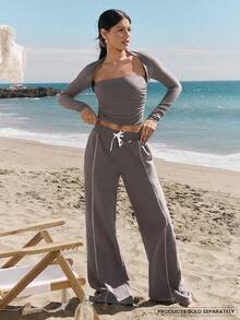 GLOWMODE Everyday Fleece Flare Play Soft Warm Contrast Stitching Side Pockets Adjustable Drawstring Waist Slim-Fit Micro Flare-Leg Sweatpants Autumn Winter Outdoors Daily Casual Wear - Volcanic Gray - 查看 1