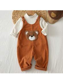 Loomiva Baby Boy Cartoon Bear Pattern Bib Pants, Jumpsuit, Versatile & Comfortable - Multicolor - View 1