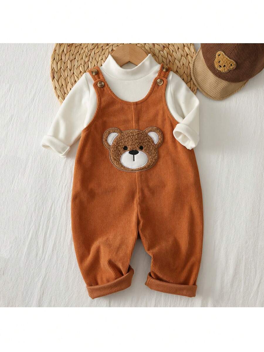 Loomiva Baby Boy Cartoon Bear Pattern Bib Pants, Jumpsuit, Versatile & Comfortable - Multicolor - View 1