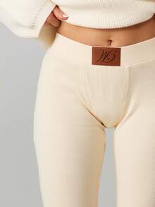 MISSGUIDED Cream Ribbed High Rise Skinny Leggings Fitted Stretch Pants For Casual Loungewear Winter Comfort Neutral Basics - Apricot - View 4