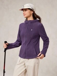 OutZeal Women Soft Warmth Fleece Slim Fit Hood Outdoor Fleece Jacket Hiking Camping Fall Winter - Purple - View 8
