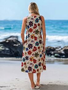 Sylviya Women Casual Faux Fur Floral Print Mid-Length Dress, Suitable For Spring/Summer,Boho Clothes Women Chic Dress - Multicolor - View 2