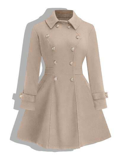 Sweetra Abrigo de lana con dobladillo acampanado para mujer, elegante sobretodo de lana con cintura ceñida, nueva llegada de otoño/invierno