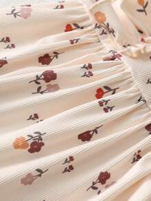 Loomiva Baby Girl Floral Print Round Neck Ruffle Trim Waist Jumpsuit - Multicolor - View 5