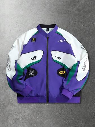 Chaqueta y abrigo para hombre, estilo casual de calle con contraste de color e impresión en inglés, chaqueta de estilo americano de calle, otoño/invierno