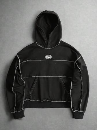 Casual sweat-shirt à capuche ample pour hommes avec patchwork de couleurs contrastées