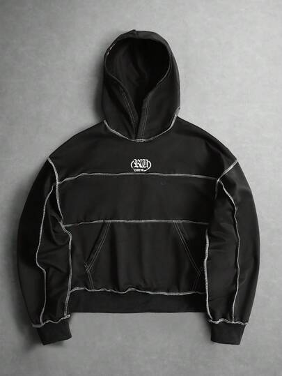 Street Life هودي رجالي فضفاض مع لون تباين ورقع