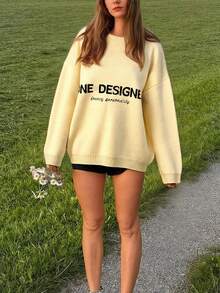 INAWLY Autumn/Winter New Loose Retro Casual Letter Knit Sweater For Women - Yellow - View 4