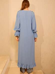 Aralina Vestido largo de cárdigan bohemio con volantes en la parte delantera y manga larga para invierno - Neblina azul - Ver 3