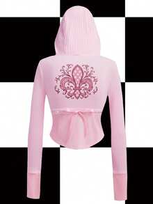 Y2Kool Maria Clara Maia Áo khoác hoodie nữ màu hồng pastel kiểu Y2K, chất liệu ren nơ, dáng suông, thích hợp cho các bữa tiệc, tụ họp và mặc hàng ngày vào mùa thu/đông. Áo khoác hồng nữ, áo kiểu Y2K màu hồng nhạt, áo hoodie hồng nhạt cho nữ, áo cardigan hồng có khóa kéo, áo hoodie hồng có khóa kéo kiểu Gyaru, áo cotton hồng. - Màu Hồng baby - Xem 4
