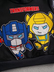 Transformers X SHEIN Áo nỉ có mũ dệt kim in hình robot hoạt hình dáng rộng rãi, lót nhiệt, màu đen, thu/đông cho bé trai - màu đen - Xem 5