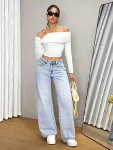 SHEIN Tall Fashionable Casual Straight-Leg Mid-Rise Acid-Washed Jeans - Light Wash - View 6