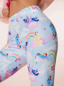 My Little Pony X SHEIN 女士弹力可爱卡通小马印花打底裤 - 彩色 - 查看 5