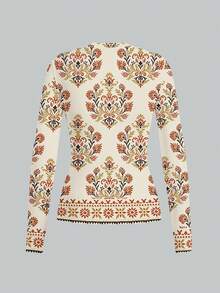 Shutterstock Glamance Maglietta da donna a maniche lunghe con collo alto, a maglia, con motivo vintage, top invernale