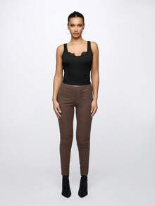 SUMWON WOMEN Leggings de cintura alta acanalados para usar en otoño e invierno de forma casual y diaria - Marrón Chocolate - Ver 5