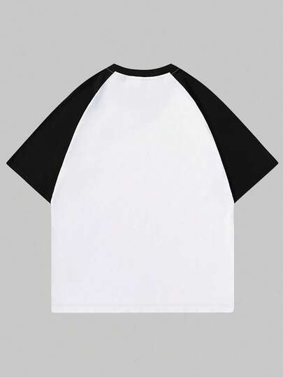 Goth Men's Letter & Cross Print Contrast Color Round Neck Raglan Short Sleeve T-Shirt